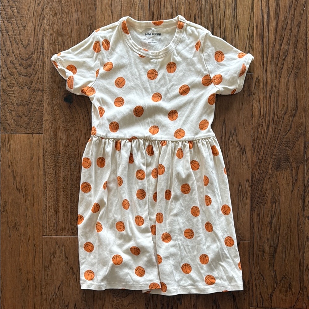 Mini Rodini Kids' Orange Basketball Print Dress